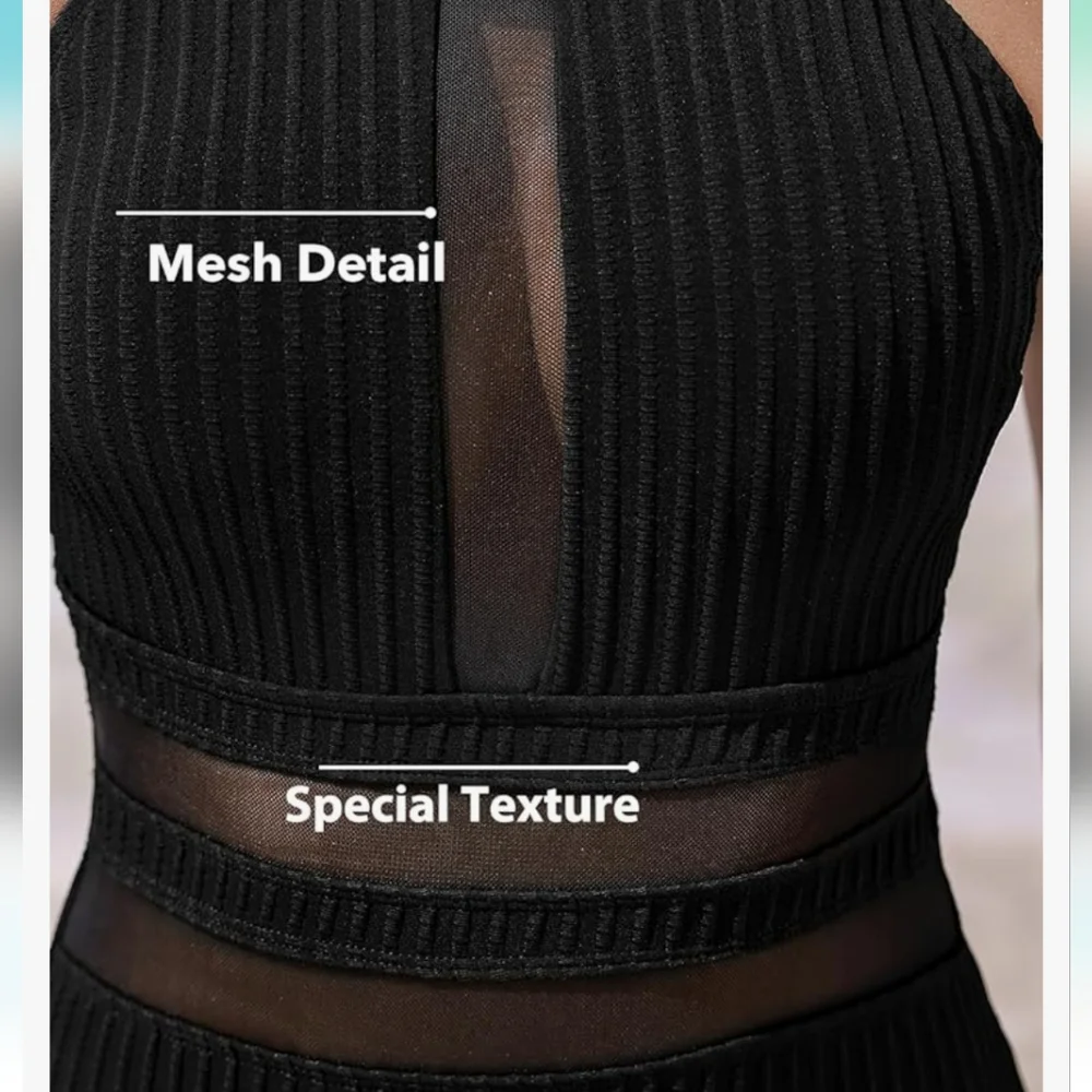 Cupshe Round Neck Back Cutout Textured/Mesh One-Piece - black - Picture 4 of 14